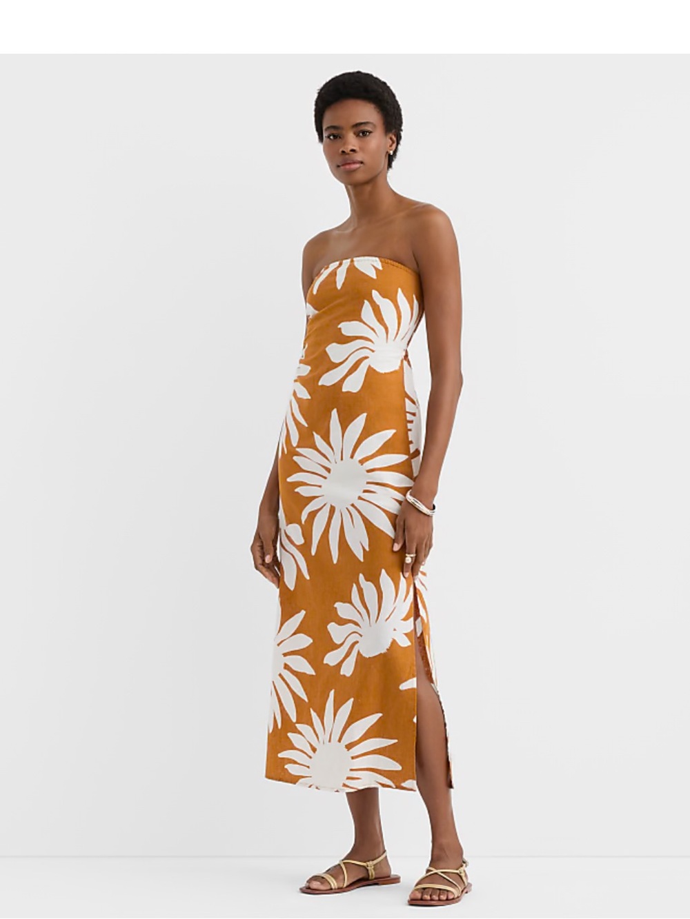 LOFT Mustard Strapless Floral Midi Dress